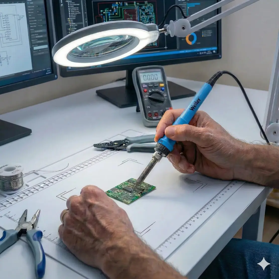 Ingénieur IACA Electronique en train de mettre au point une carte électronique sur mesure